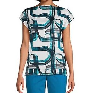 Calvin Klein Teal and Black Abstract Blouse